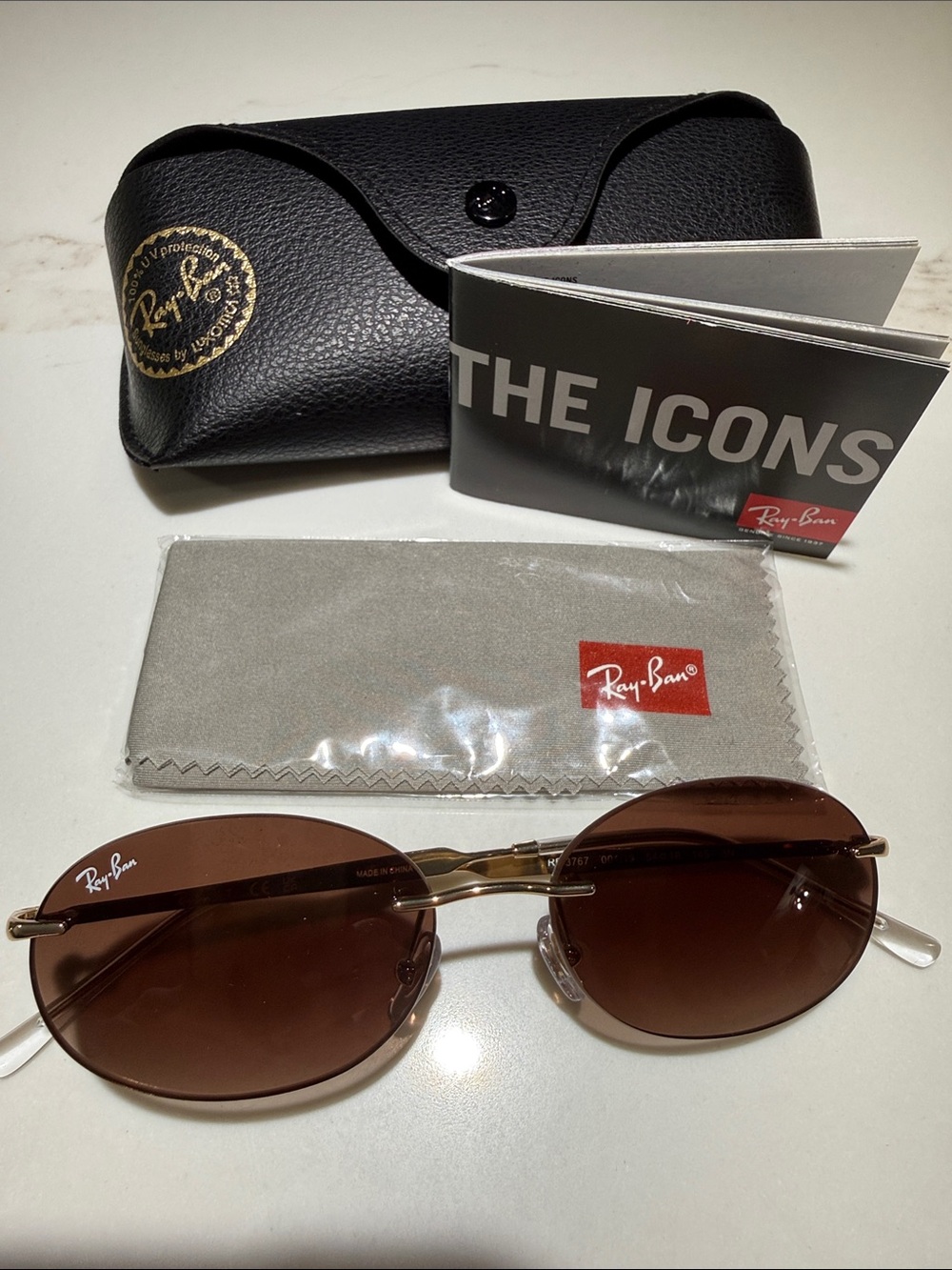 RAYBAN Artista Gradient Brown Rimless Sunglasses, Gold Accent - Picture 2 of 8